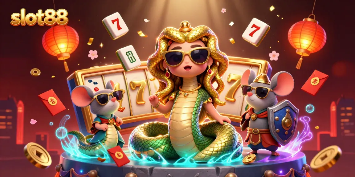 Experience the excitement of slot88 with friendly characters surrounded by vibrant gaming elements.
