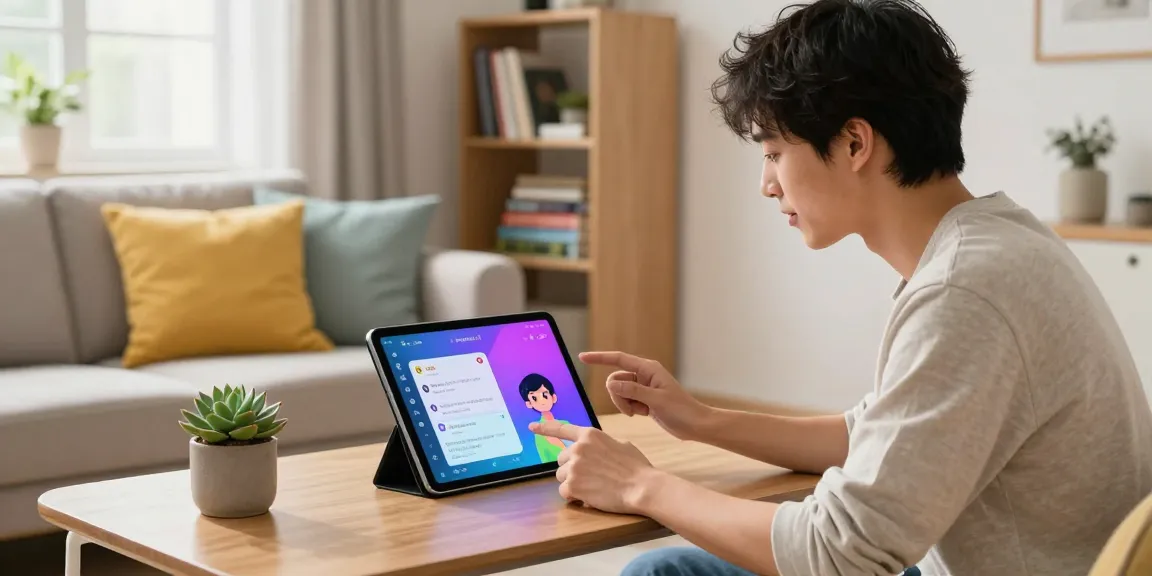 Engaging interaction with CrushOn AI in a cozy living room setting, showcasing vibrant AI character conversation.