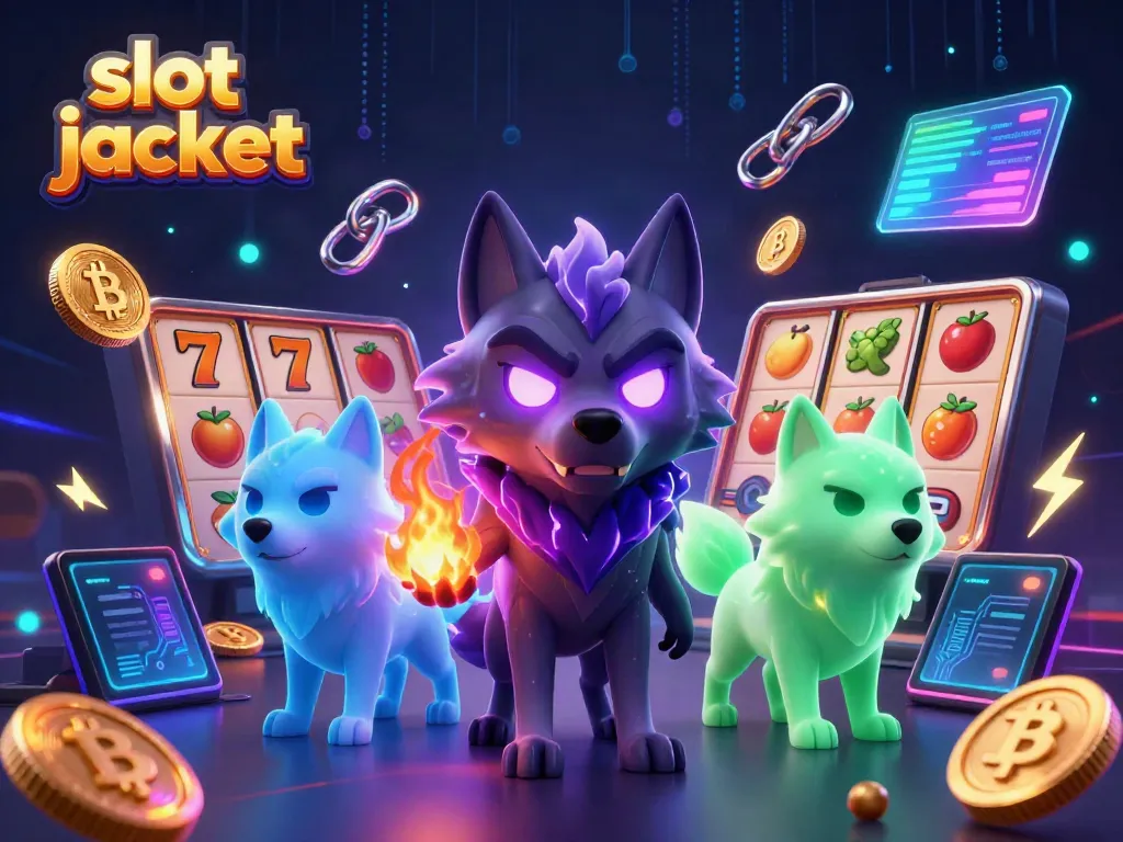 Experience the thrill of slot jackpot wins with a vibrant scene featuring animated wolf characters and dynamic casino elements.