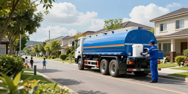 طلب وايت ماء الرياض delivery service in a residential area with a water tanker.