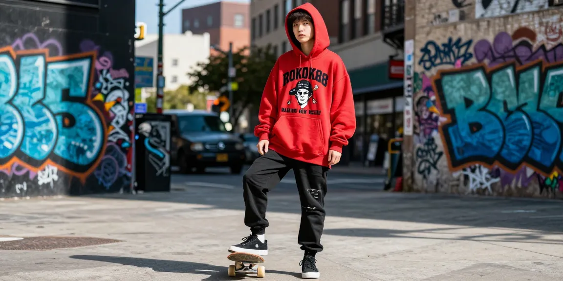 Exclusive Machine Gun Kelly merchandise from rokok88 worn by a young adult in an urban setting.