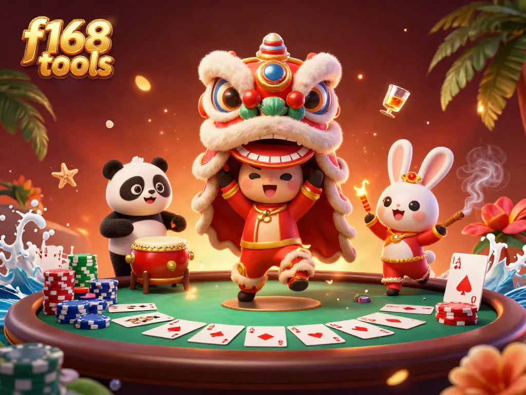 Experience vibrant gameplay with f168 tools at a lively poker scene featuring animated characters.