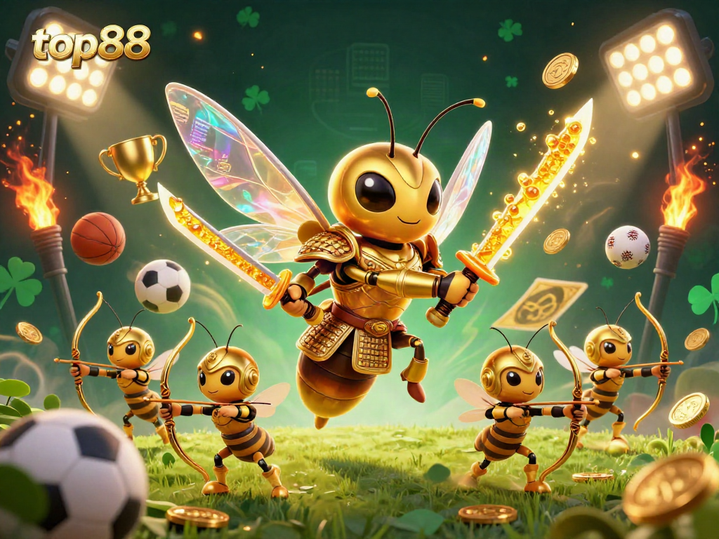 Top88 showcases a stunning 3D illustration of a samurai hornet amidst dynamic sports betting elements.