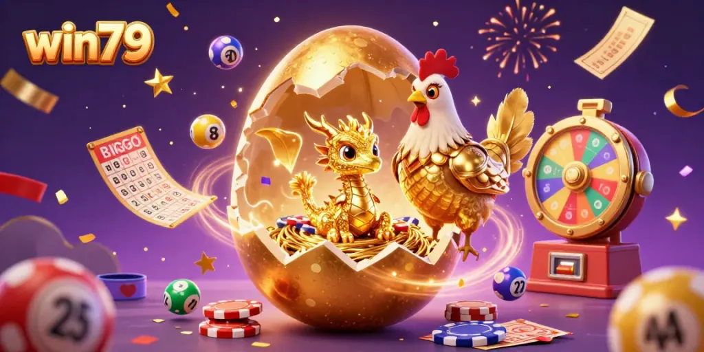 Experience the excitement of win79 with a golden dragon and vibrant lottery elements dynamically displayed.